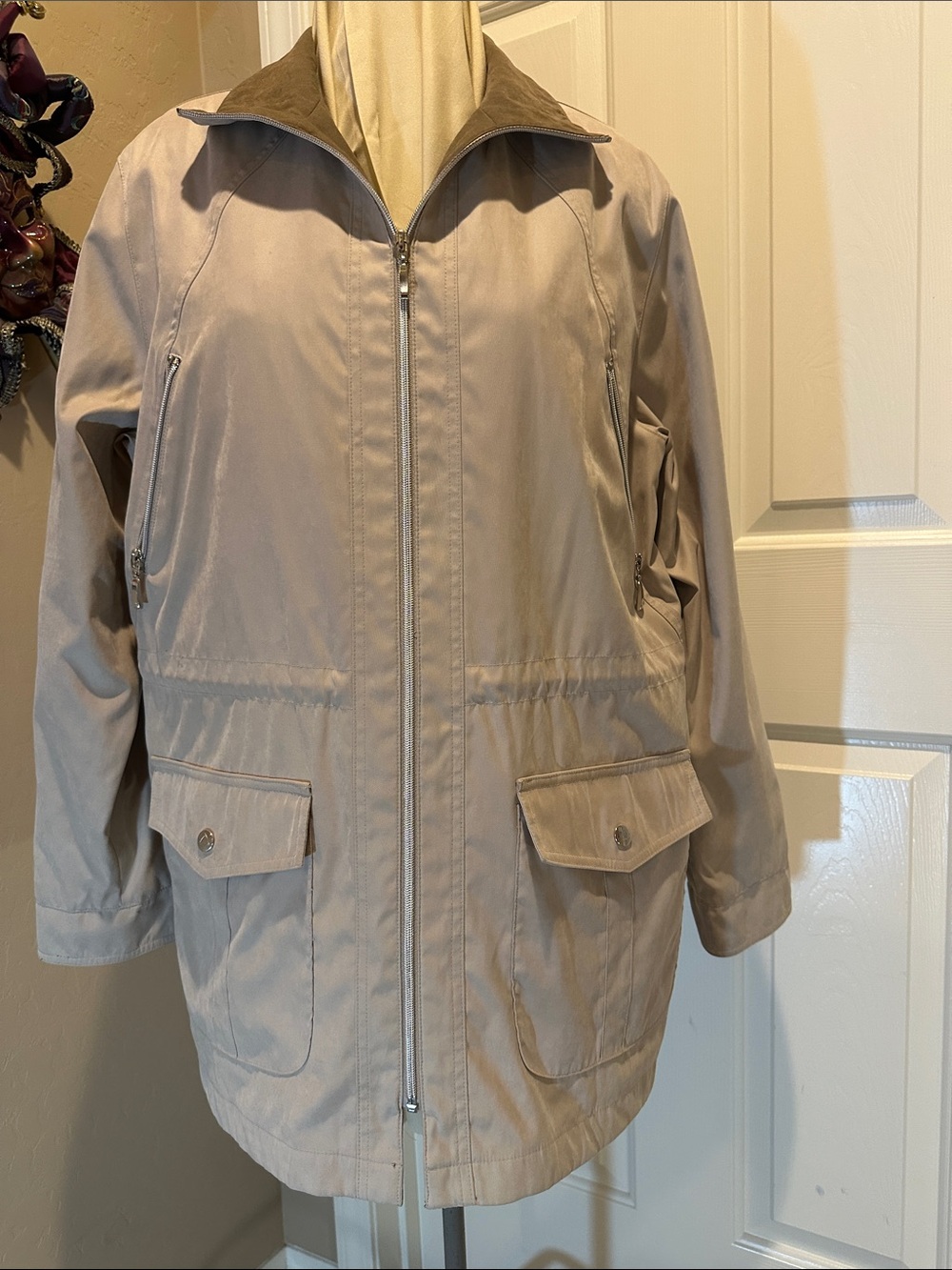 Liz Claiborne Beige Zip-Front Utility Jacket